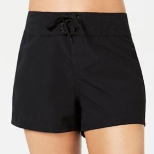 Island Escape Womens Sz 16 Board Shorts Black Hook & Loop Fly Tie Front Unlined